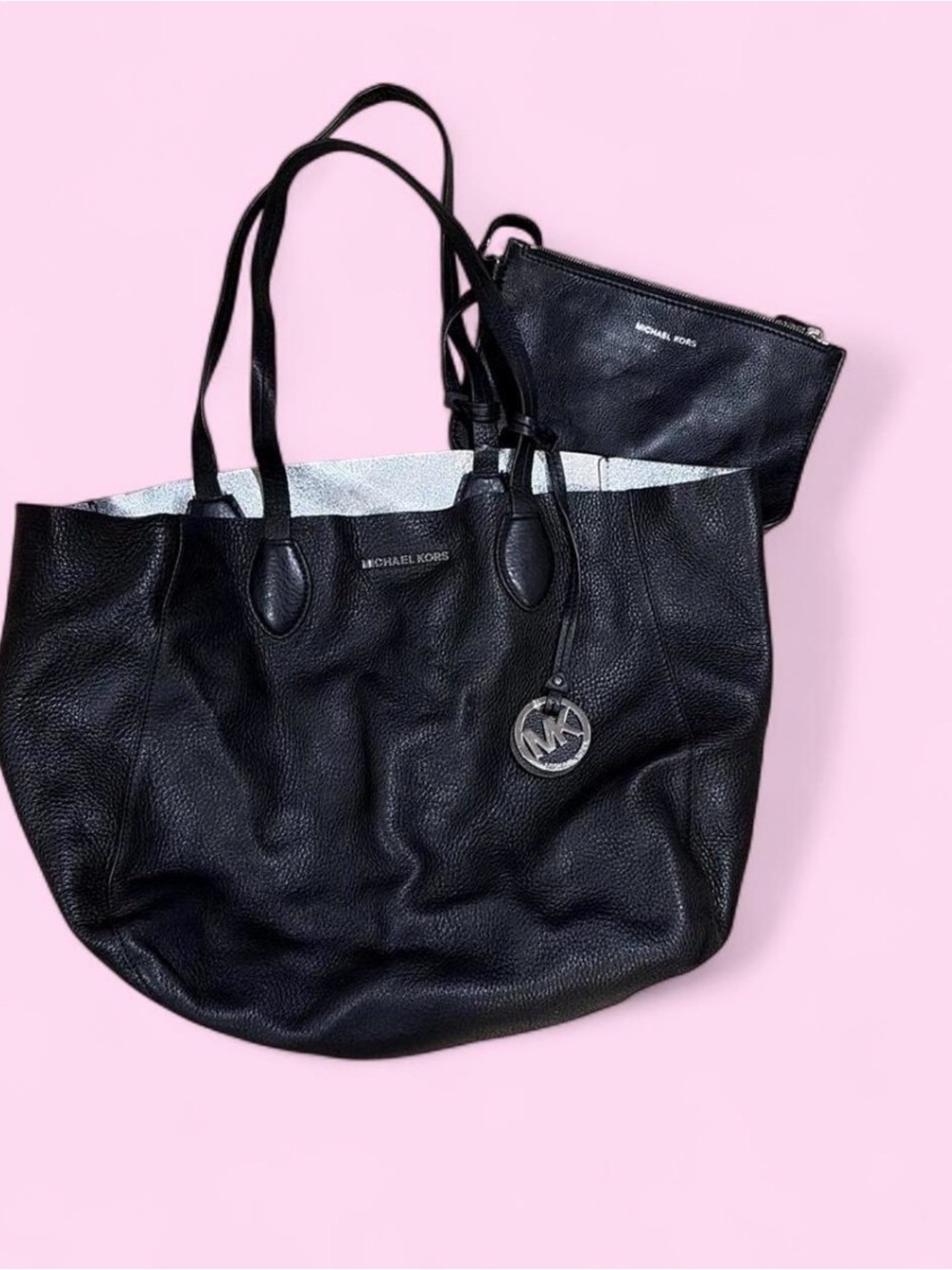 Michael Kors Black Pebbled Leather Tote with Pouch